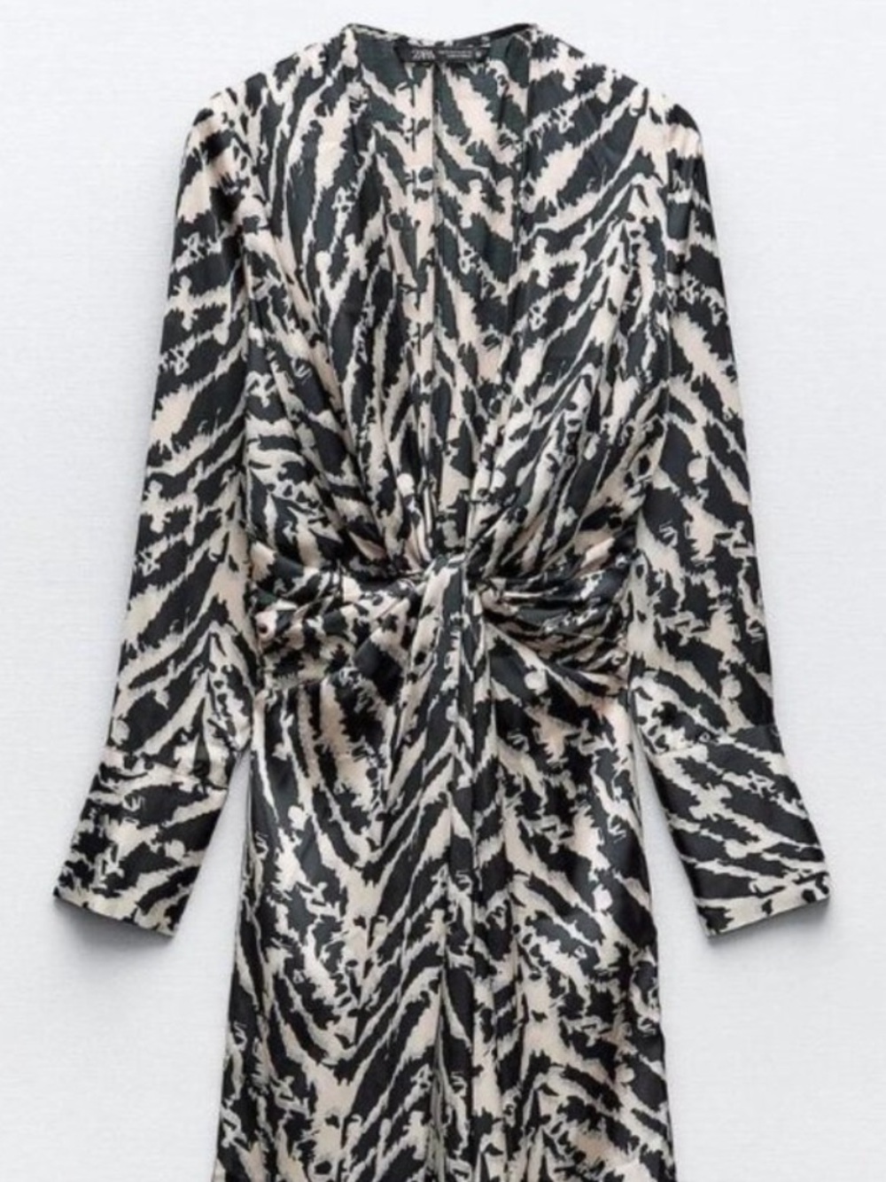 Zara ♥️ Black & White Satin-Effect Animal Print Dress - Picture 2 of 10